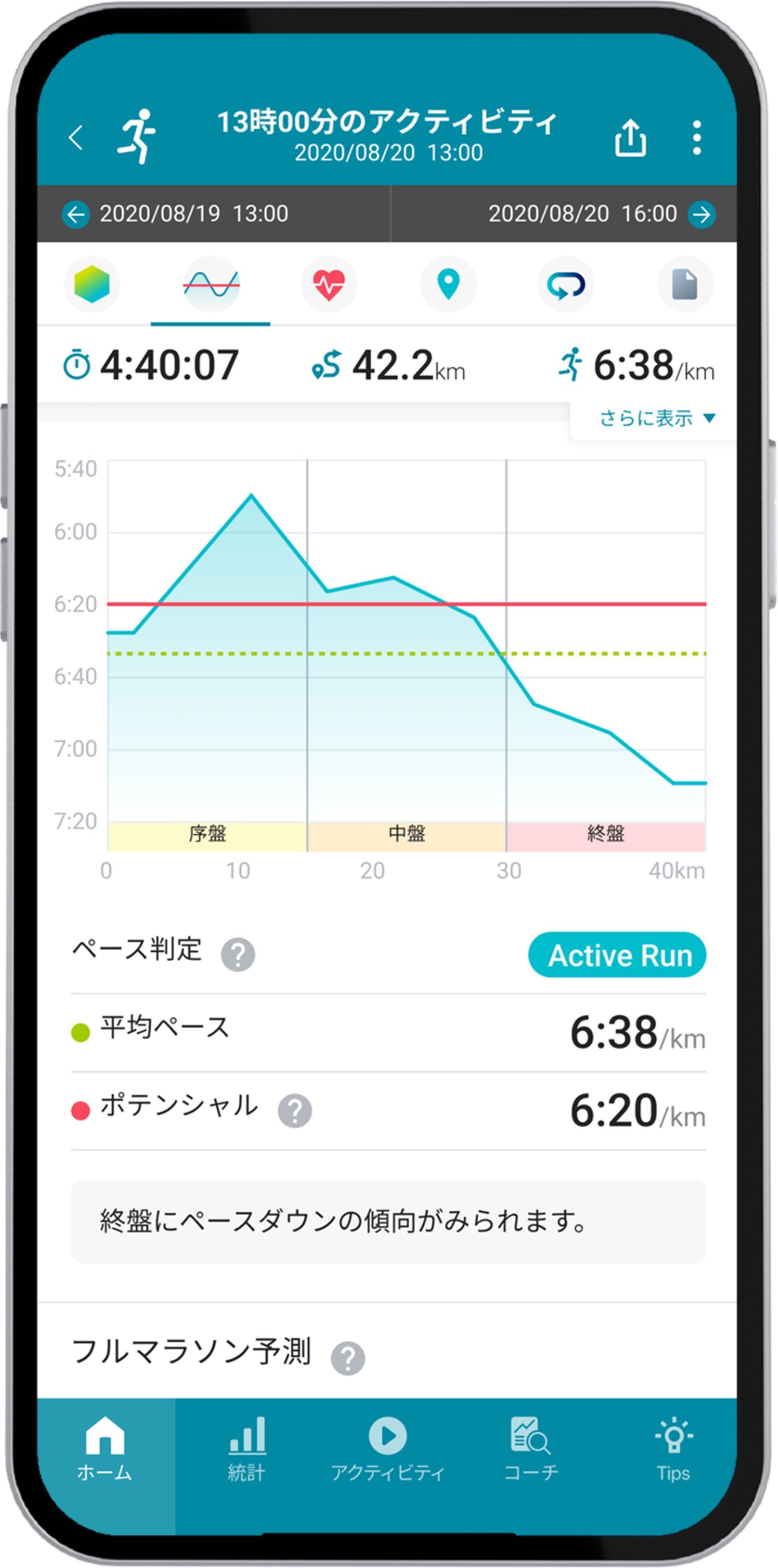 ペース分析の画面例
